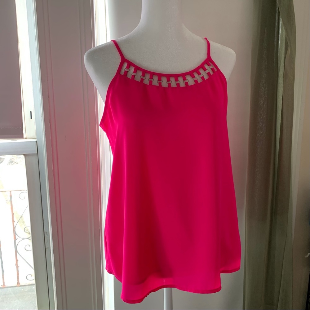 Naked Zebra vibrant hot pink strappy camisole with silver loop detailing